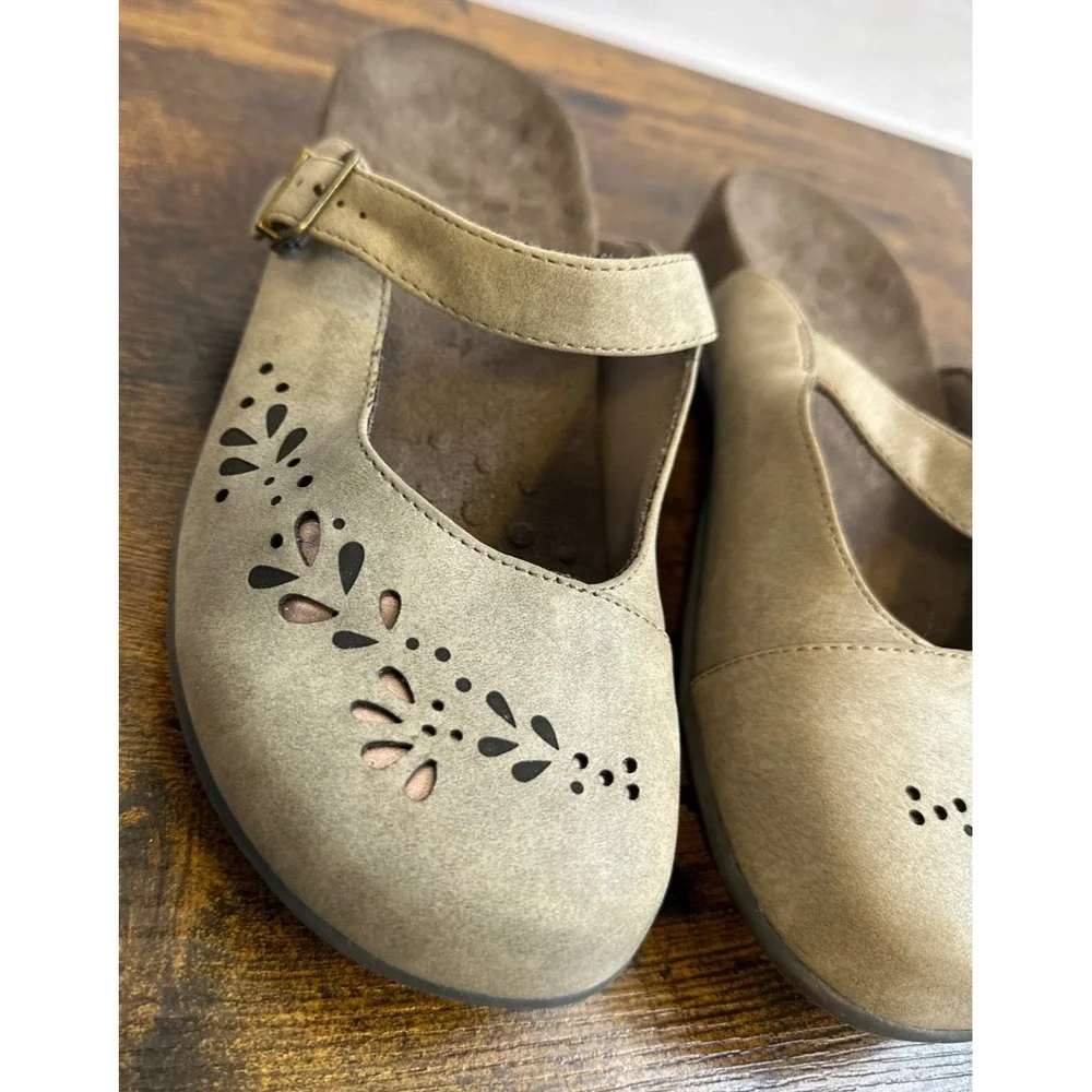 Vionic Rest Midway Mary Jane Mules Taupe Laser Cut Floral Orthotic Shoes Size8 - Picture 5 of 14